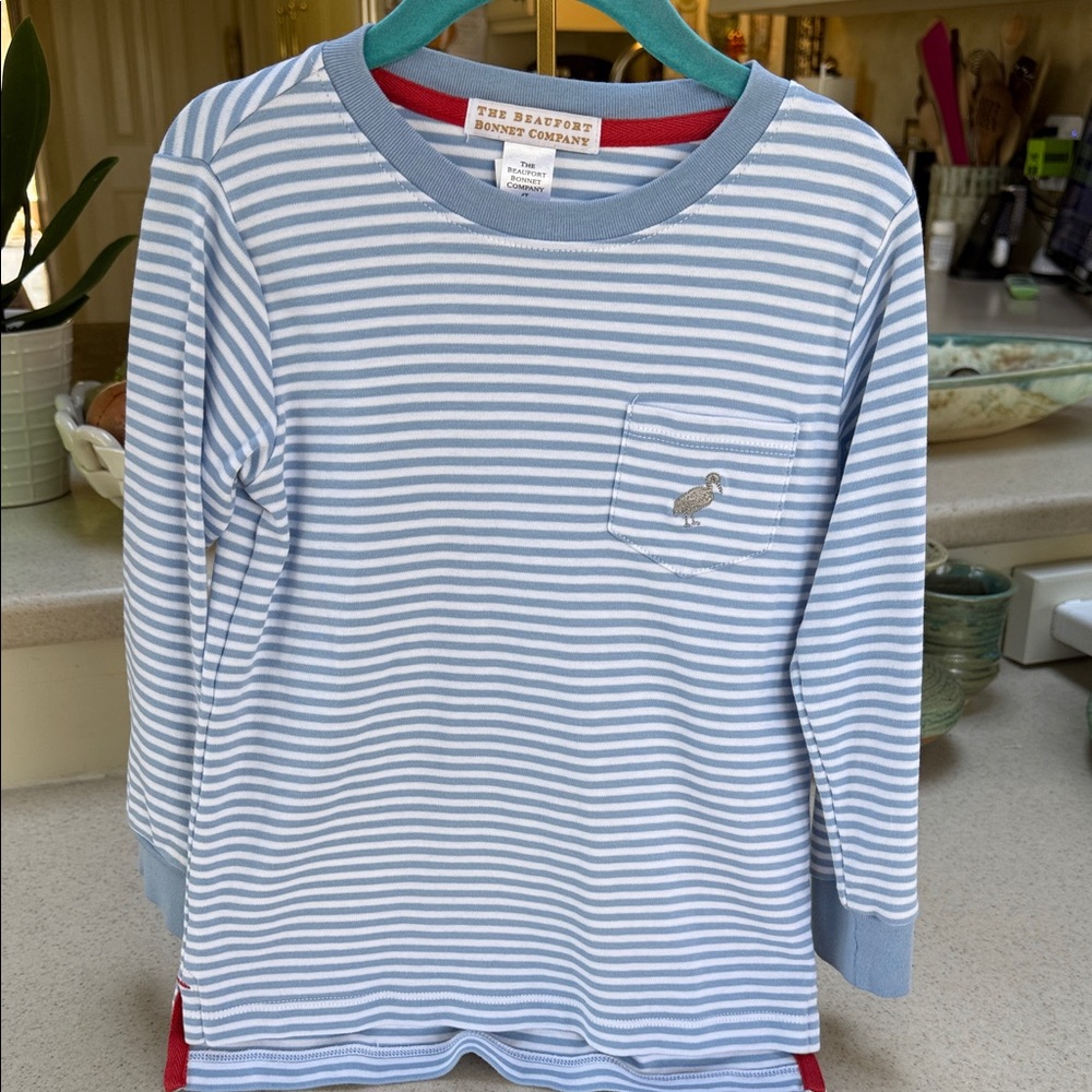 The Beaufort Bonnet Company Light Blue & White Striped Long Sleeve Tee